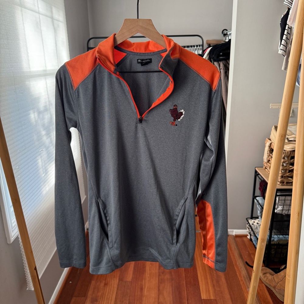 Virginia Tech Hokies Gray Champion 1/4 Zip Pullover Shirt Men's Size Small
